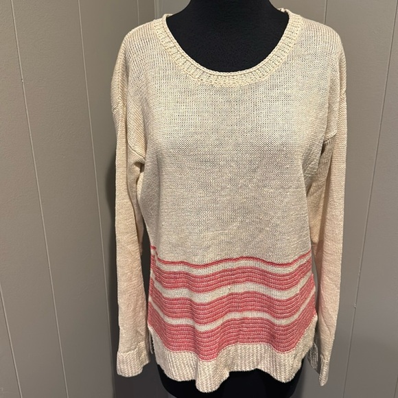 Margaret O'Leary Sweaters - Margaret O’Leary 100% linen ivory red stripe crewneck long sleeve sweater. Small